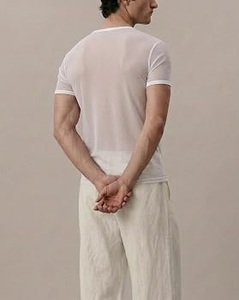 T-shirts transparents pour le sport en extérieur, vêtements de fitness ajustés, tenue de sport déchirée, couleur noire, manches courtes - Product Image 5