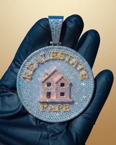 Pendentif Real Estate Pape Iced Out en argent 925 plaqué or 18 carats avec moissanite, breloque de luxe unisexe style Hip Hop - Product Image 1