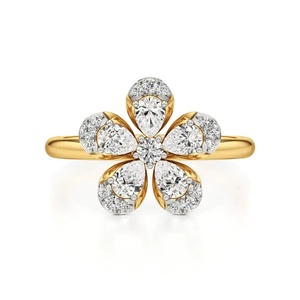 Bague de fiançailles tendance en forme de fleur avec diamant certifié IGI, en or massif 14 carats pour femme, taille poire, sertissage pavé, bijoux fins romantiques - Product Image 1