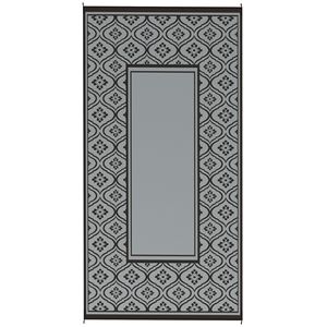 Tappeto da Esterno Reversibile Nero e Grigio con Bordo a Zucca 9FT X 18FT in Paglia Plastica Impermeabile con Borsa per il Trasporto - Product Image 1