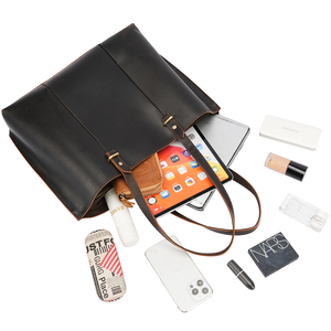 Bolso Tote de Cuero Genuino para Mujer, Cierre de Cremallera, Correa de Hombro Ajustable, Asas Suaves, Bolsillo Interior, para Gimnasio y Uso al Aire Libre - Product Image 4