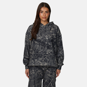 Sudadera con Capucha Extra Grande para Mujer, Estampado de Camuflaje, Corte Regular, Manga Larga, Tejido de Poliéster, Ropa Casual de Otoño - Product Image 1