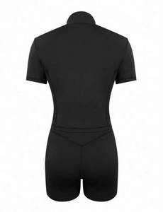 Metallic Breathable Washed Zip up Women <b>Jumpsuit</b> Short Sleeve High Neck Bodycon Romper Stage Wear - Product Image 4