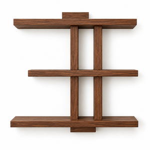 Étagère murale en bois contemporaine à trois niveaux avec grain naturel et design linéaire |   Étagère murale gain de place pour la maison - Product Image 1