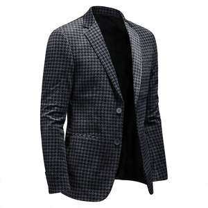 Suit Men's Autumn Winter New Gold Velvet Jacket Single Breasted Men's Houndstooth Blazer 2 Button Notch Lapel Slim Fit Check - Product Image 3