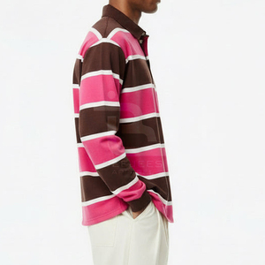 Women's Striped Full Sleeve for <b>Shirt</b> Casual Knitted 100% Cotton Streetwear <b>Pink</b> Brown White Pattern Regular Length - Product Image 4