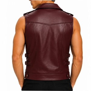 Men’s Leather <b>Vest</b> Jacket Sleeveless Moto <b>Vest</b> With Hawk Bawk Print Zipper Front Multiple Pockets Turn-down Collar Outerwear - Product Image 2