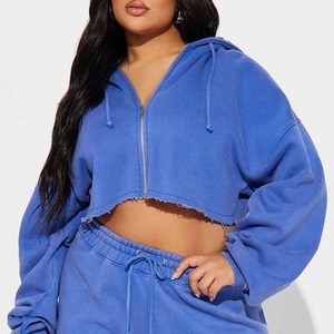 Custom <b>Women's</b> Eco-Friendly Quick Dry Plus Size Winter Casual Cotton Hooded Two-Piece Zipper Fly Hoodie & Shorts Workout <b>Set</b> - Product Image 5