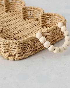 Wave Edge Serving Tray Seagrass Textured Wicker Tray With Bead Handle For Coffee <b>Table</b>, <b>Kitchen</b> Use And Decorative Home Styling - Product Image 2