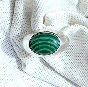 Bague pour homme en malachite naturelle, argent sterling 925, faite à la main, pierre précieuse verte, bijou de luxe, vente en gros - Product Image 3