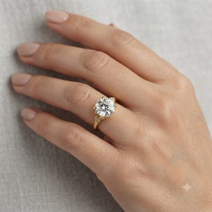 เครื่องประดับชั้นดี แหวนหมั้นเพชรโมอิสซาไนต์ทรงกลม ทองคำแท้ 14K ดีไซน์ดอกไม้แบบฝังเพชร แหวนผู้หญิง - Product Image 2