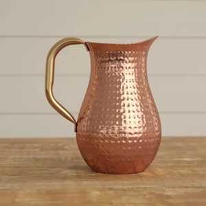 Pichet à eau en cuivre pur martelé avec couvercle, artisanal, bienfaits ayurvédiques, pot en cuivre traditionnel pour cadeaux - Product Image 1