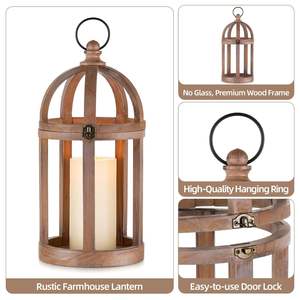Wooden <b>Lanterns</b> Decorative <b>Candle</b> Holder Set of 2 for Home Living Room Garden Patio and Indoor <b>Outdoor</b> Decor - Product Image 5