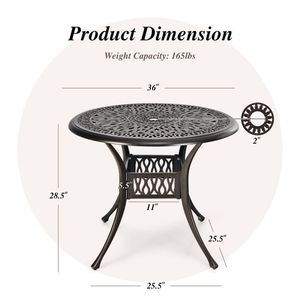 36-Inch Round Patio Dining Bistro <b>Table</b> with Umbrella Hole for Outdoor Settings - Product Image 5