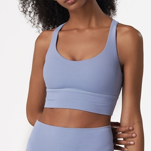 Soutien-gorge de sport sans couture WARPRO INDUSTRY pour femme, bleu clair, maintien élevé, bretelles spaghetti, respirant, haut de sport 100 % coton - Product Image 1