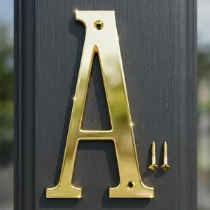 Lettre métallique A avec vis, lettre de l'alphabet pour plaque de nom de maison, porte principale, bureau, hôtel, signalétique de magasin, résistante à la rouille, finition dorée - Product Image 6