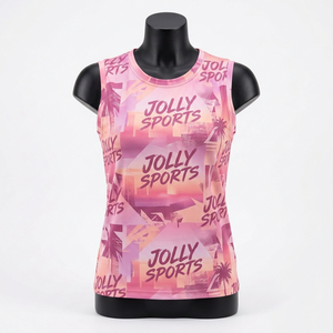Camiseta sin mangas para mujer, poliéster y spandex, transpirable, tela con degradado rosa, logotipo sublimado, camisetas de algodón sin mangas para mujer - Product Image 4