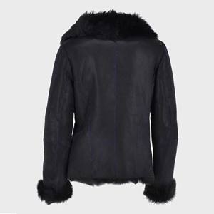 เสื้อแจ็คเก็ตหนังกลับสีน้ำเงินกรมท่าสำหรับผู้ชาย คอปกขนเฟอร์ขนาดใหญ่ เสื้อโค้ทบิคเกอร์บุขนแกะสำหรับฤดูหนาว ซับในผ้าฟลีซอุ่น ซิปแบบอสมมาตร เสื้อคลุมสำหรับใส่ภายนอก - Product Image 2