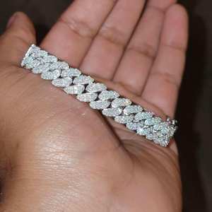 10mm Round Cut Colorless Half Moissanite Diamond Iced Out Hip Hop Miami Cuban <b>Bangle</b> <b>Bracelet</b> In 925 <b>Silver</b> Jewelry At Low Price - Product Image 5