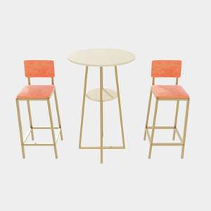 Set sedia da tavolo da Bar in tre pezzi con struttura portaoggetti con struttura in oro e cuscini e schienali in spugna arancione Beige - Product Image 6