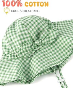 <b>Green</b> Checkered Denim Bucket <b>Hat</b> with Bow Adjustable Strap for Adults Four Seasons Casual Wear Unisex - Product Image 5