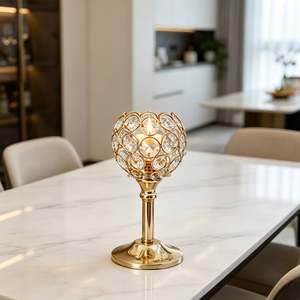 Candelabro de Cristal Dorado con Base de Latón de 17 cm, Decoración para el Hogar - Product Image 3