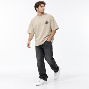 Camiseta de Manga Corta para Hombre, Cuello Redondo, Color Beige, Corte Regular, 100% Algodón Jersey, Informal, Sólida, Transpirable, Tejida, Ecológica, con Logotipo Frontal - Product Image 2