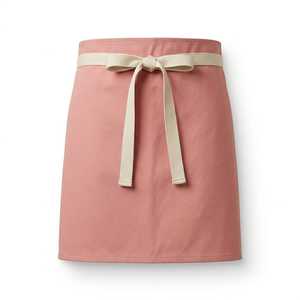 Delantal de cintura tejido de algodón rosa con ribete crema y doble bolsillo para uniforme de camareros de restaurante/bar - Product Image 2