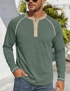 Men's Long Sleeve <b>Henley</b> T-Shirt Raglan Sleeve Contrast Trim Knitted Casual Solid Color O-Neck Regular Fit Eco-Friendly - Product Image 3