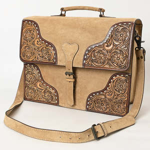 Tooled Leather Briefcase, Cowhide Leather Messenger <b>Bag</b>, Western Leather <b>Work</b> <b>Bag</b>, Handmade Laptop <b>Bag</b>, Rustic Cowboy Business - Product Image 3