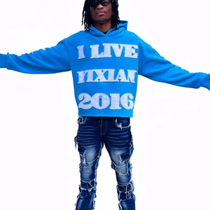 Sudadera con Capucha Oversize de Algodón con Logotipos Personalizados, Apliques Bordados y Bajo sin Rematar, Estilo Streetwear con Hombros Caídos - Product Image 4