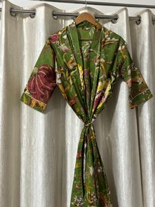 Kimono de Algodón con Estampado Floral, Cuello en V, Manga Larga, Secado Rápido, Ligero, para Primavera, Ideal para Damas de Honor - Product Image 6