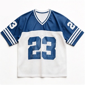 Maillot de football américain personnalisé pour homme, blanc et bleu, col en V, manches courtes, maille respirante, numéro 23, uniforme d'équipe - Product Image 1