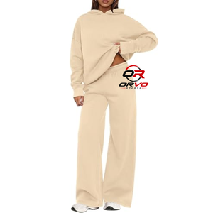Conjunto de Sudadera con Capucha de 2 Piezas para Mujer, Estilo Urbano Otoñal, Color Sólido, Corte Holgado, Informal, Tejido de Poliéster Antiarrugas - Product Image 5