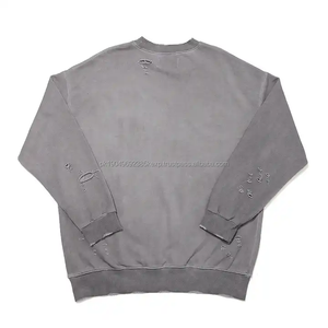 Sudaderas con capucha personalizadas de calidad de lujo para hombre, Sudadera de cuello redondo con borde crudo, sudaderas de cuello redondo con lavado ácido Vintage desgastadas - Product Image 2