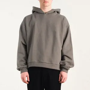 OEM Wholesale Oversized Box Fit Crop <b>Top</b> Hoodies Custom logo No <b>String</b> Thick Cotton Blank Cropped Rib Raw Hem Hoodie for Men - Product Image 2