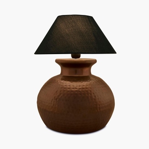 Antique design Hammered Copper Table Lamp Modern Emerald Green Fabric Shade <b>Rustic</b> Metal Bedside Light Vintage Nightstand <b>Decor</b> - Product Image 1