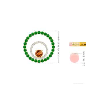14K <b>Solid</b> <b>Gold</b> Tri Color Natural Citrine Diamond Emerald Double Circle <b>Pendant</b> Necklace High Quality IGI Certified Stone <b>Pendant</b> - Product Image 3