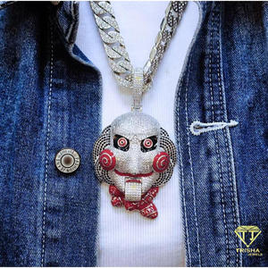 Colgante de Diamante Moissanita Personalizado con Forma de Máscara Facial, Plata de Ley 925, Totalmente Cubierto de Diamantes, Joyería de Lujo para Streetwear - Product Image 1