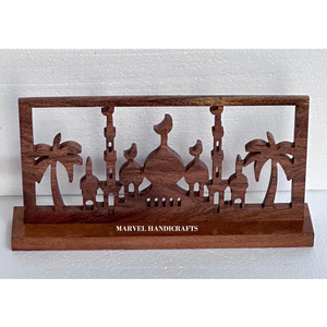 Adorno de Mesa con Silueta de Mezquita Hecha a Mano en Madera, Decoración de Arquitectura Islámica con Palmeras para Ramadán y Eid Mubarak - Product Image 3