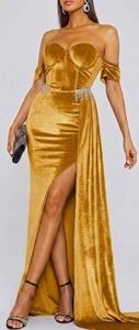 Hot Sale Mustard Yellow Velvet Dress Fabric Soft Comfortable Polyester Material for <b>Women</b> Gowns Men Blazers and Apparel For Sale - Product Image 5