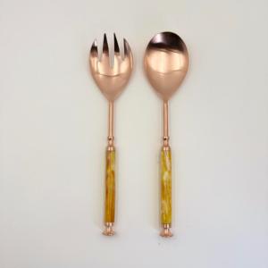 Cuchara y Tenedor para Servir Ensaladas de Acero Inoxidable con Acabado de Cobre de Alta Calidad, Utensilios para Servir en Bodas y Cenas - Product Image 1