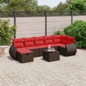 Set divano Patio in Poly Rattan marrone 8 pezzi con cuscini divani da giardino - Product Image 1