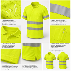 Uniforme Reflectante Tipo Polo, Personalizado de Fábrica, Tela de Poliéster, con Bolsillo, Ropa de Trabajo de Mantenimiento, con Franjas Reflectantes, Fabricante de Ropa de Trabajo - Product Image 4