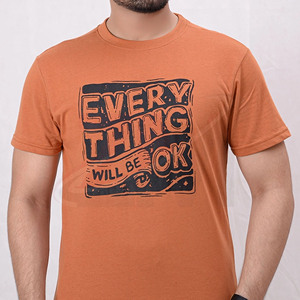 เสื้อยืดแขนสั้นสีส้มสำหรับผู้ชายพิมพ์ลาย "Everything Will Be OK" ทรงปกติ ผ้าฝ้ายเจอร์ซีย์ลำลอง คอกลม - Product Image 5