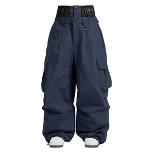 Pantalon de ski unisexe imperméable grande taille bleu marine style cargo avec fermeture boutonnée séchage rapide respirant pour adultes en solde - Product Image 1