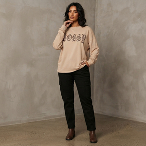 T-shirt Femme à Manches Longues avec Strass, Coton Premium, Coupe Décontractée, Streetwear, T-shirt Graphique, Fabricant, Épaules Tombantes, T-shirt pour Femme - Product Image 3