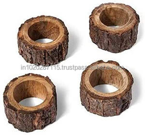 Rond de serviette en bois naturel fait à la main pour les célébrations de mariage de fête de vacances de style ferme - Product Image 4