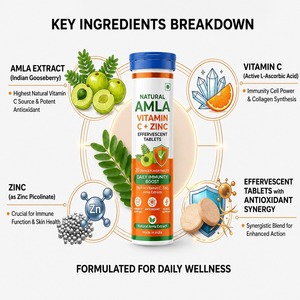 Tabletas Efervescentes con Sabor a Amla, Bebida Refrescante Instantánea, Mezcla de Bebida con Sabor a Naranja y Vitaminas, Paquete de 20 Tabletas - Product Image 2