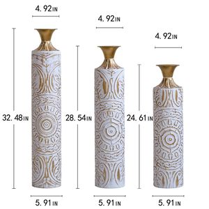 Juego de Decoración para el Hogar, 3 Jarrones Grandes de Metal Blanco Esmaltado para Piso, 24in/28.7in/33.5in de Altura, Jarrones Metálicos Decorados - Product Image 4
